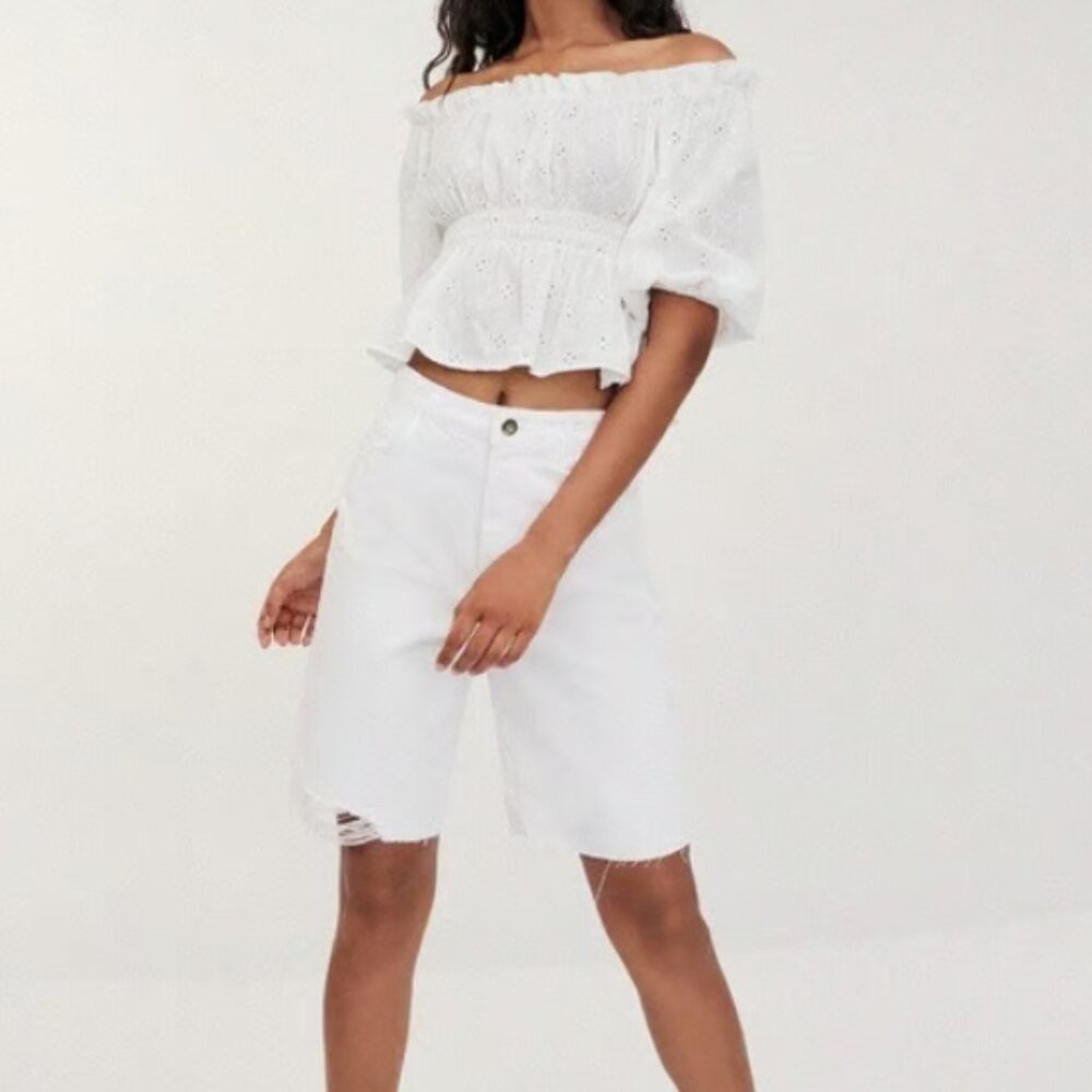 Zara openwork embroidered top off shoulder